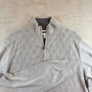 Joseph Abboud Mens Gray Cotton Cashmere Diamond Textured 1/4 Zip Sweater LG
